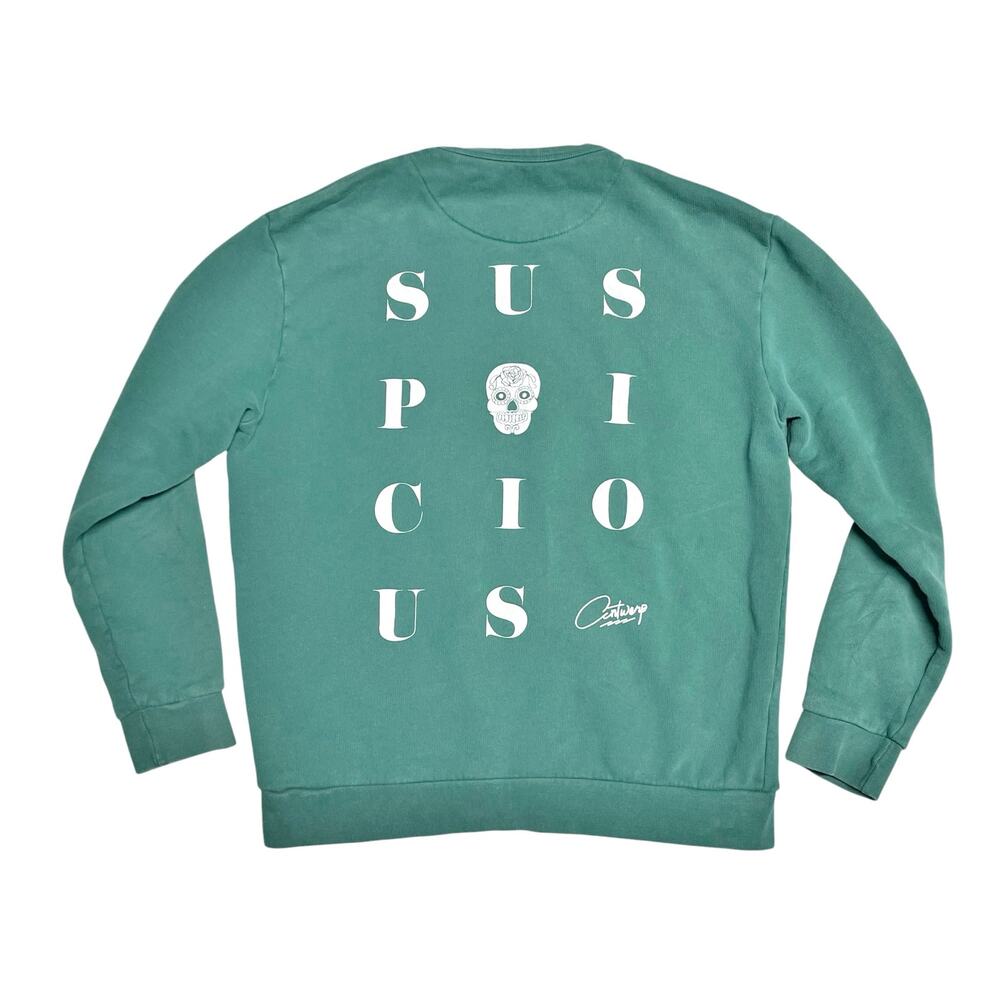 SUSPICIOUS ANTWERP Skull Logo Unisex Crewneck Sweatshirt Green/White Size M